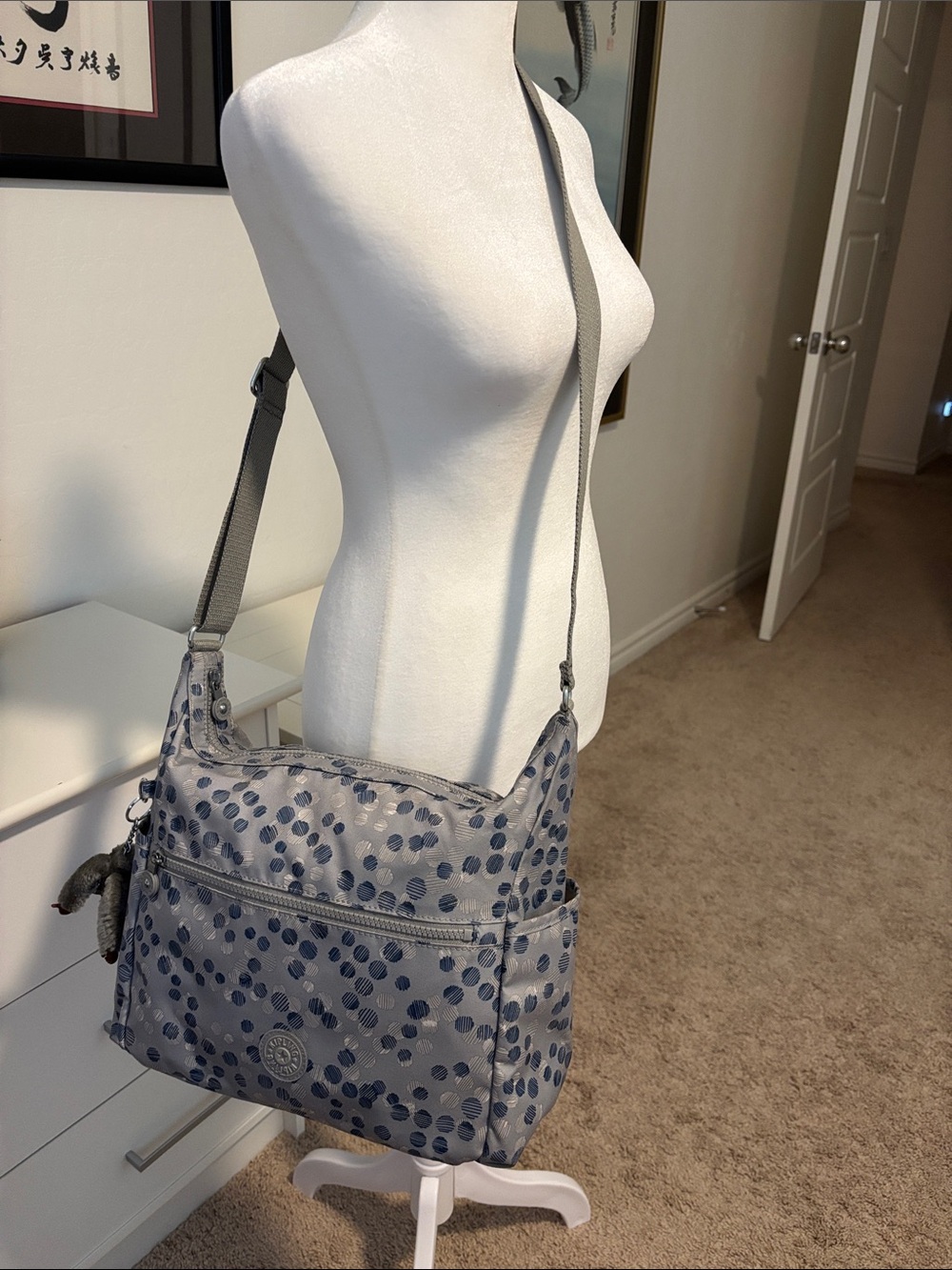 Kipling Women's Gray Blue Dot Nylon Crossbody Bag - Picture 7 of 11